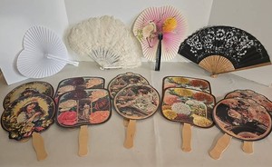 Vintage Hand Fan Collection - Victorian Paper, Feather & Floral Fans (Lot of 14)