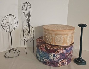 Vintage Nesting Hat Boxes & WireWood Hat Stands Mixed Lot - 5 Pieces