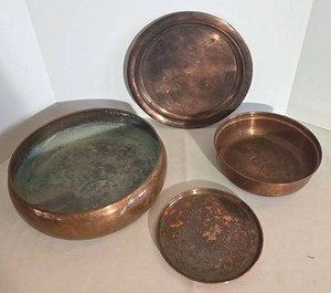 Vintage 4-Piece Copper Serving Bowl, Platter & Plate Set