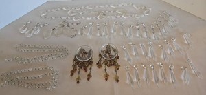 Clear Crystal & Glass Chandelier Prisms With Amber Beaded Bobeches Mixed Lot