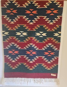 Ellenbecker Trading Co. Handwoven Wool Southwestern Textile 23 X 38 in