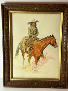 Vintage Frederick Remington Old Ramon Framed Western Artwork