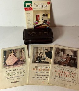 Vintage Singer Sewing Library Booklets & Accessories Tin Mixed Lot