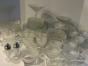 American Pressed Glass Diamond Pattern Servingware Mixed Lot