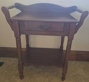 Antique Wood Washstand With Towel Bars and Drawer