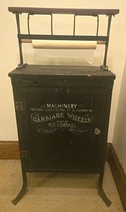 Vintage G.F. Kimball Carriage Wheel Machinery Cabinet with Paper Roll Holder