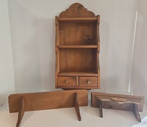 Wood Wall Shelves With Drawers &amp Carved Detail (Lot of 3)