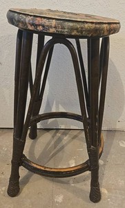 Vintage Bentwood &amp Cane Fabric-Top Stool - 27 12 H