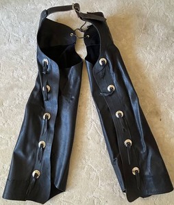 Black Leather Motorcycle Chaps - Adjustable Waist