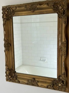 Antique Ornate Gilt-Style Carved Wall Mirror - 23 X 27 in