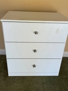 White Three-Drawer Chest With Metal Pulls