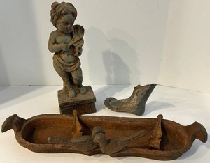 Cast Iron Cherub, Foot & Ornate Trough Mixed Lot