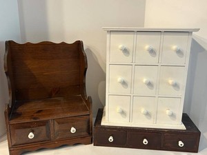 White Cubby Drawer Organizer & Brown Shelf (Lot of 2)