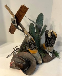Western Cowboy Boots, Hat & Cactus Decorative Mixed Lot - 17 X 20 in