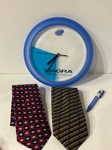 Pfizer Viagra Promotional Clock, 2 Ties & Pen Mixed Lot - 9 12