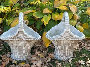 Massarellis Concrete Basket Planters, Pair