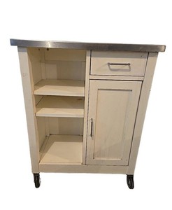 White Rolling Utility Cabinet With Stainless-Steel Top