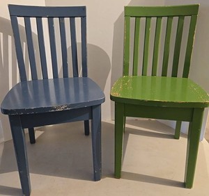 Painted Slat-Back Dining Chairs - Blue &amp Green (Lot of 2)