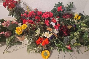 Mixed Lot of Faux Floral Stems &amp 24-Inch Burgundy Poinsettia