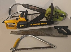 Poulan &amp Earthquake Chainsaws With Hand Saws Mixed Lot