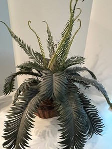 Antique Basket With Faux Cycad Plant Arrangement - 26 W X 22 D X 29 H