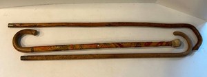 Carved Wooden Walking Sticks With Painted Detail - Group of 3