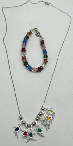 925 Sterling Silver Necklace & Multicolored Beaded Bracelet Mixed Lot