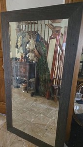 Floor Mirror - Beveled Aged Reflection, Distressed Wood Frame 33-12 X 62 in
