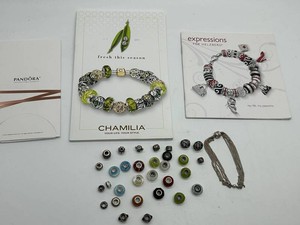 925 silver Pandora & Chamilia Charm Bracelet and Bead Mixed Lot