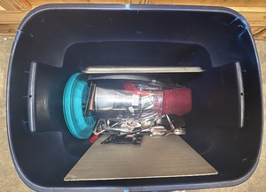 blue tote with kitchen utensils