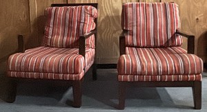 Two red striped chairs