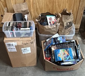 movie dvds, blue rays, VHS tapes, cassette tapes