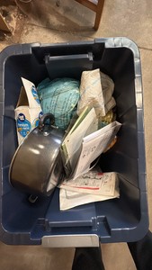 blue totes with assorted items