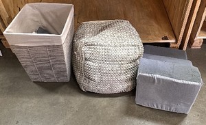 wicker basket, bean bag, foam steps