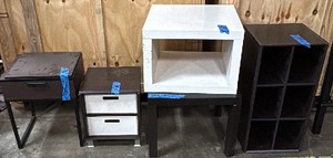 4 side tables and a storage cabinet