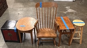 Rocking chair, stool, and 3 end tables