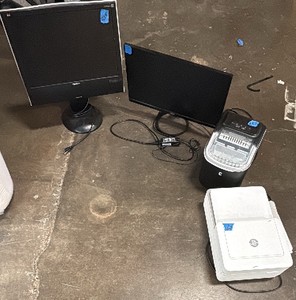 2 monitors, 1 ice maker, I HP printer