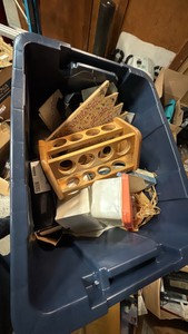 2 blue totes of miscellaneous items