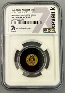 2021 Cook Island $5 US State Animal Series (Montana-Mourning Cloak Gold Coin PF 70 Ultra Cameo .5 Grams 99.99% Gold