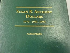 Archival Quality Book of Susan B Anthony Dollars 1979-1981, 1999 14 Total Coins