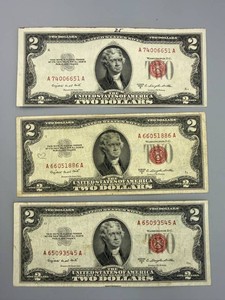 3 1953B Red Seal $2 Bills