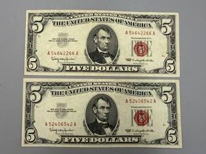 2 1963 Uncirculated Red Seal $5 Bills