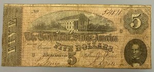 1864 Confederate States $5 Bill