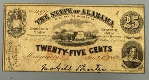 1863 Confederate States The State of Alabama 25 Cents Fractional Note