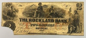 1857 The Rockland Bank Roxbury Mass $2 Bill