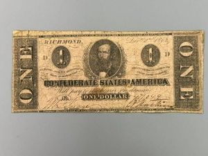 1862 Confederate States $1 Bill Richmond