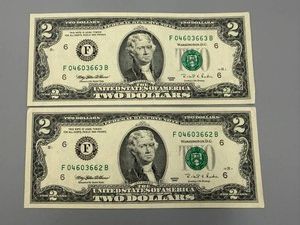 1995 B Consecutive Numbered $2 Bills 6F Atlanta Uncirculated