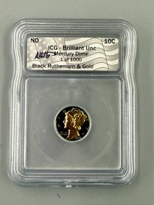 ICG Certified Mercury Dime Treated with Black Ruthenium & 24kt Gold Plating