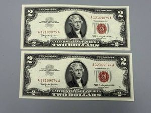 2 Consecutive Numbered 1963 Red Seal $2 Bills