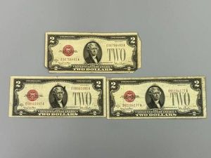 3 1928G Red Seal $2 Bills